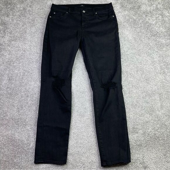 7 For All Mankind Jeans Women's 28 Black Slim Straight High Rise Button Fly - Picture 1 of 15